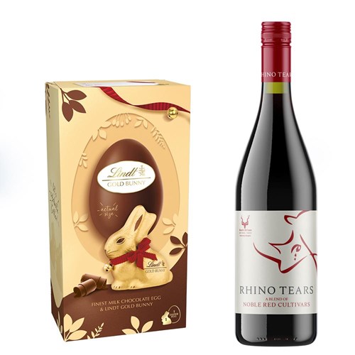 Rhino Tears Noble Read Cultivars 75cl Red Wine and Lindt Easter Egg 195g